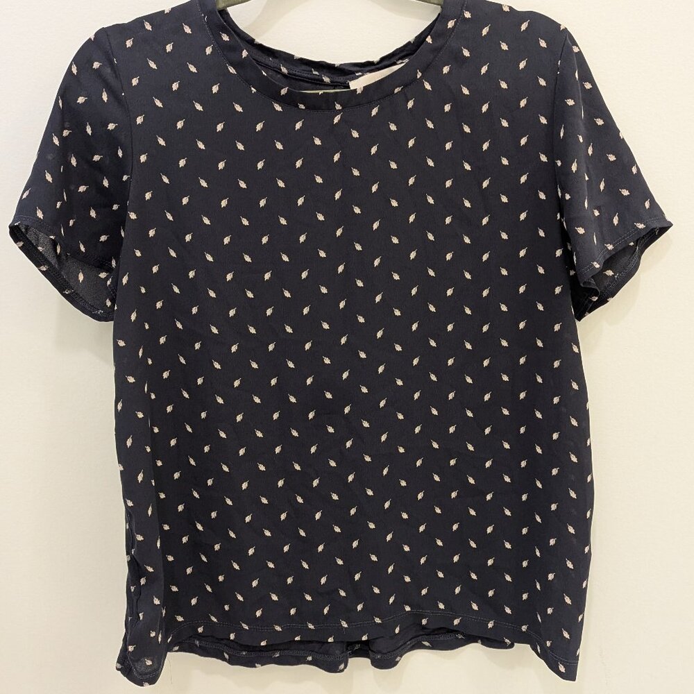 LOFT Feather Print Polka Dot Tee in Navy Blue